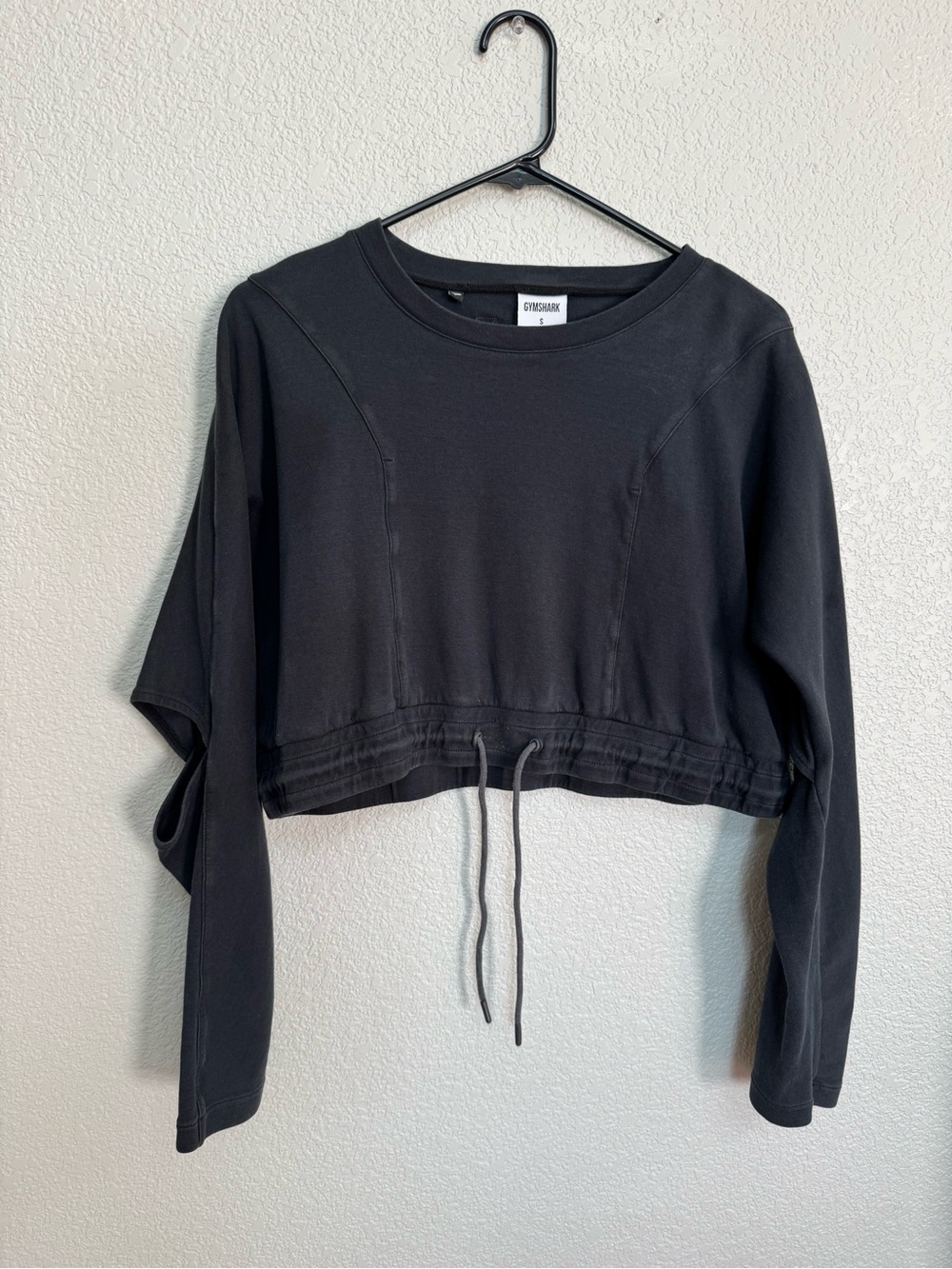 GymShark Cropped Cinch Waist Crew Neck Sweatshirt Women’s S Faded Black